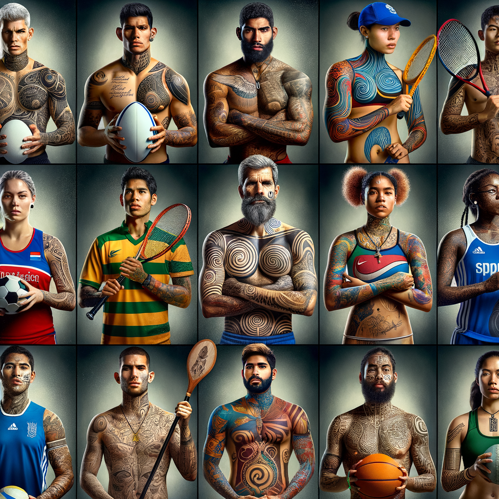 Collage of famous athletes showcasing their unique sports tattoos, highlighting the history, symbolism, and significance of tattoos in sports culture.