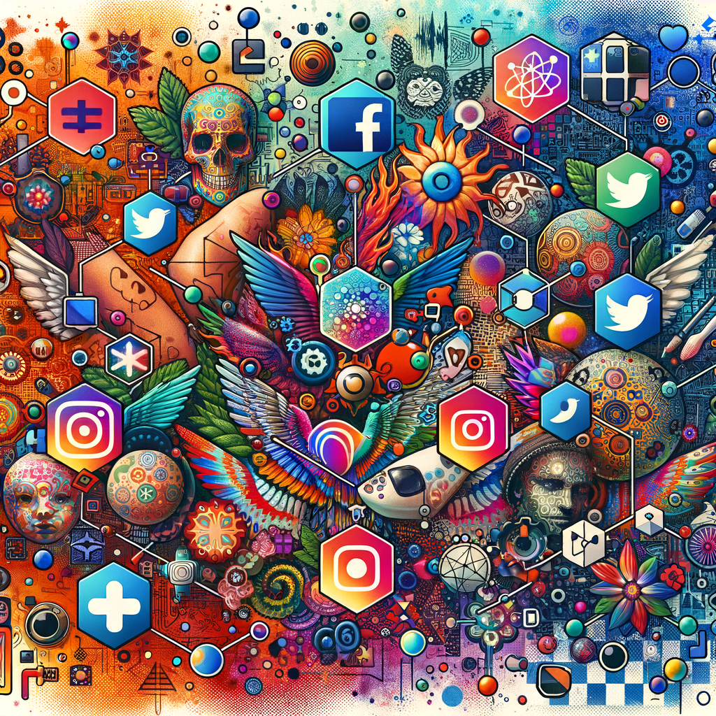 Collage illustrating the social media influence on tattoos, showcasing tattoo trends on Instagram and Facebook, highlighting social media's role in tattoo choices and design trends, and reflecting the impact of social media on tattoo culture.