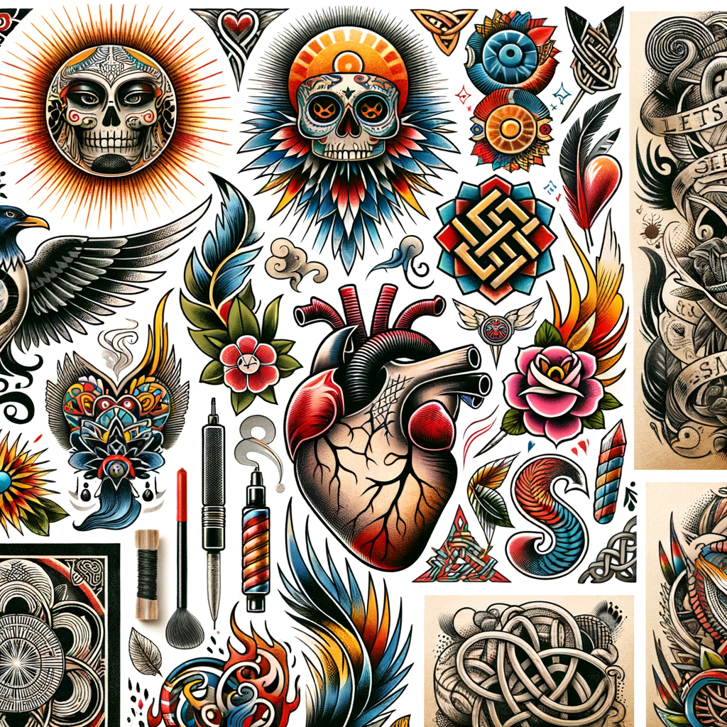 Collage of diverse personalized tattoo designs showcasing a range of tattoo art styles, providing tattoo design ideas and inspiration for choosing the perfect tattoo, acting as a visual tattoo selection guide.