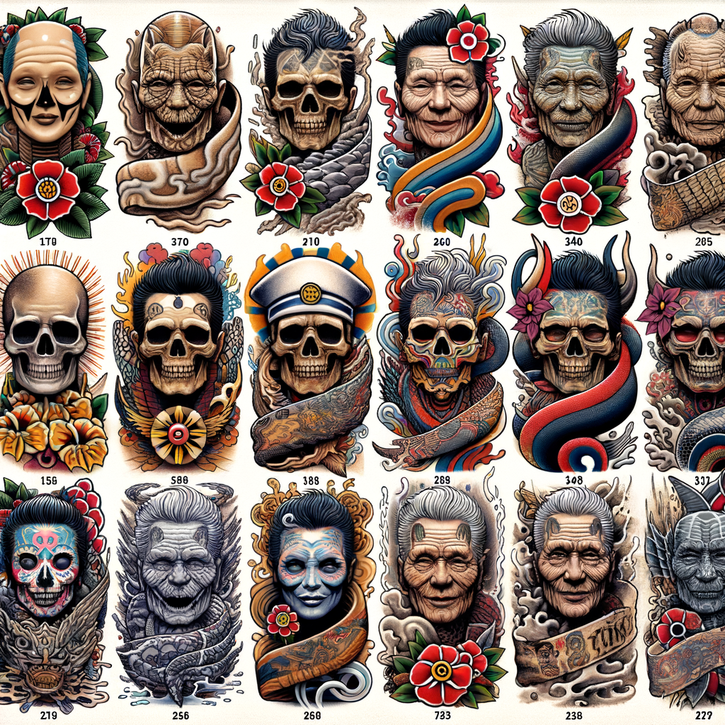 Collage of timeless tattoo designs demonstrating tattoo longevity and the aging process, emphasizing the importance of choosing the right tattoo for optimal aging and quality over time.