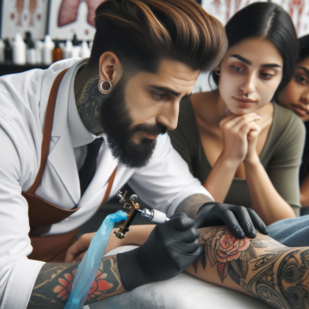Tattoo artist demonstrating post-tattoo care, including remedies for tattoo swelling, managing swelling, reducing bruising from tattoos, and showcasing the tattoo healing process for optimal tattoo swelling relief and dealing with tattoo inflammation.